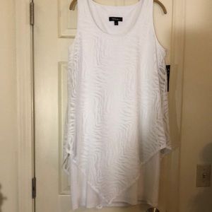 White Party dress, sleeveless popover style dress w/lace overlay Size L NWT